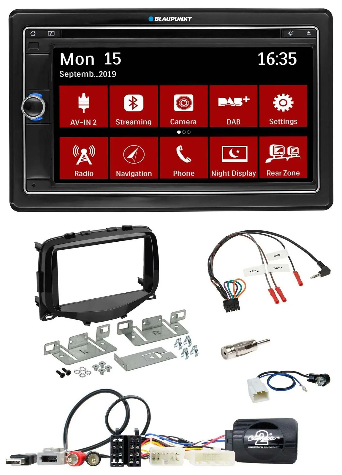 Blaupunkt Lenkrad DAB TMC 2DIN USB Bluetooth Navigation für Toyota Aygo 2014-202