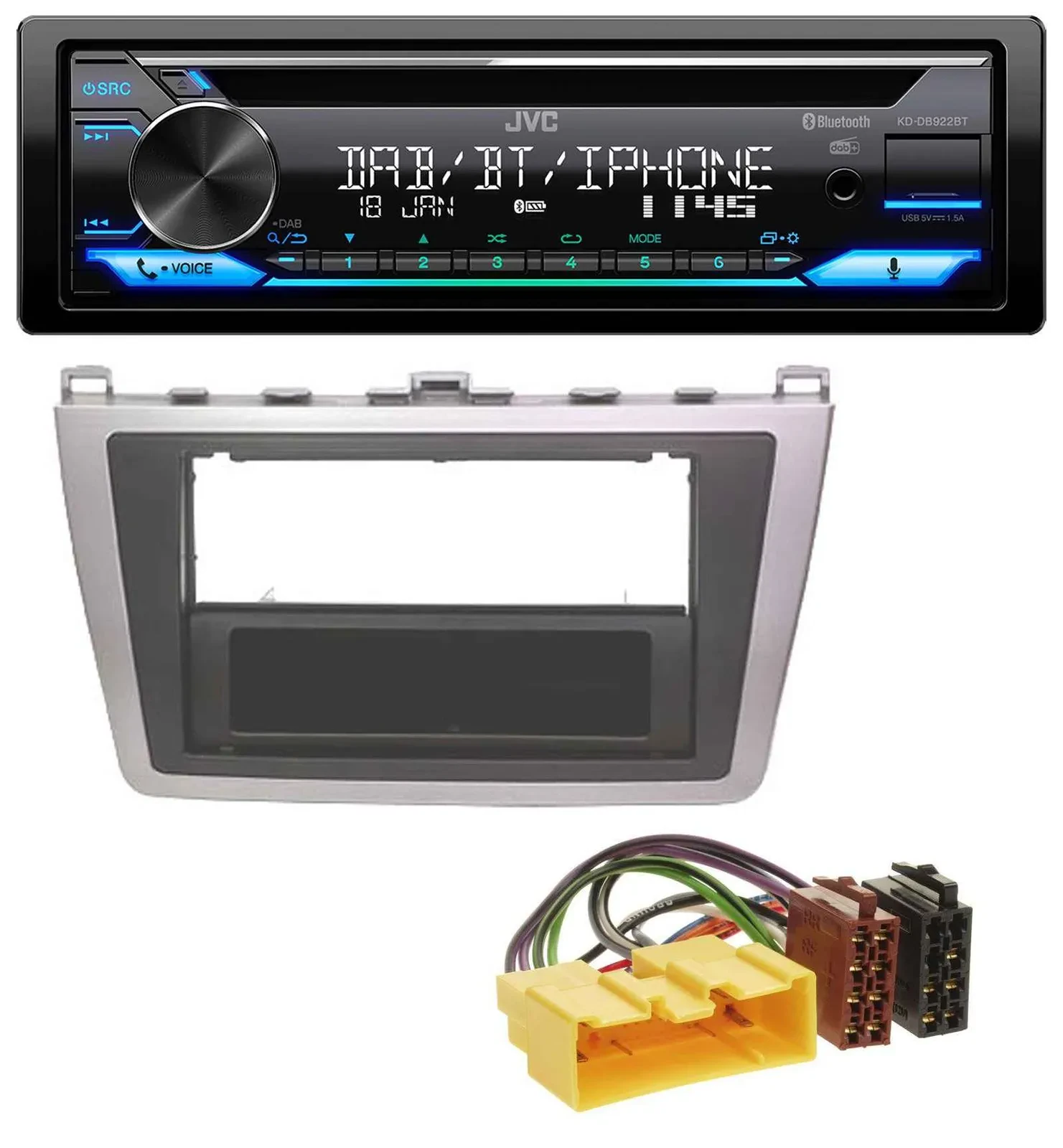 JVC Bluetooth MP3 USB DAB CD Autoradio für Mazda 6 (08-12) silber schwarz