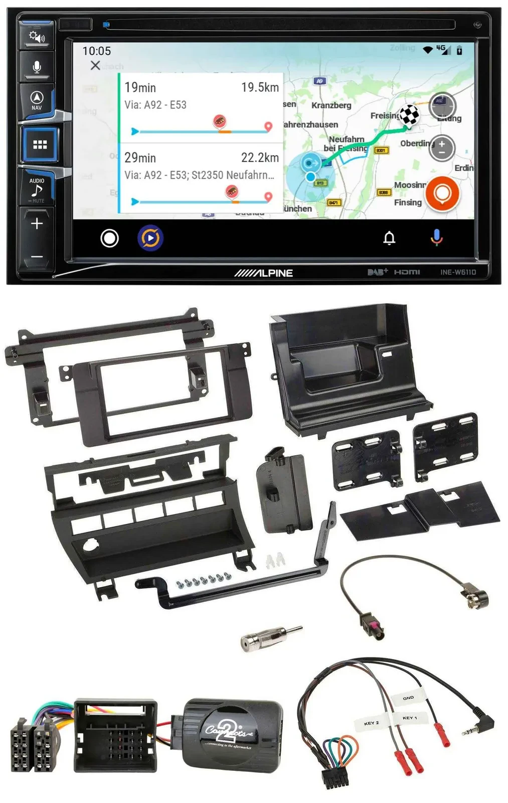 Alpine Bluetooth TMC USB DAB 2DIN Lenkrad Navigation für BMW 3er 2001-2006 5 Sch