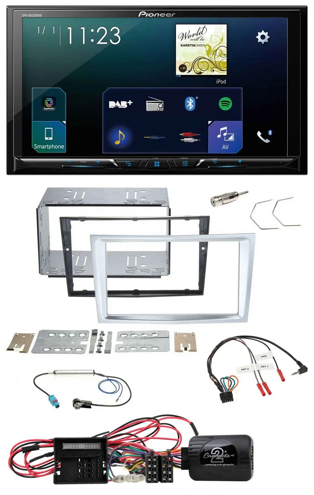 Pioneer Lenkrad Bluetooth USB 2DIN DAB Autoradio für Opel Corsa D matt-chrom 09-