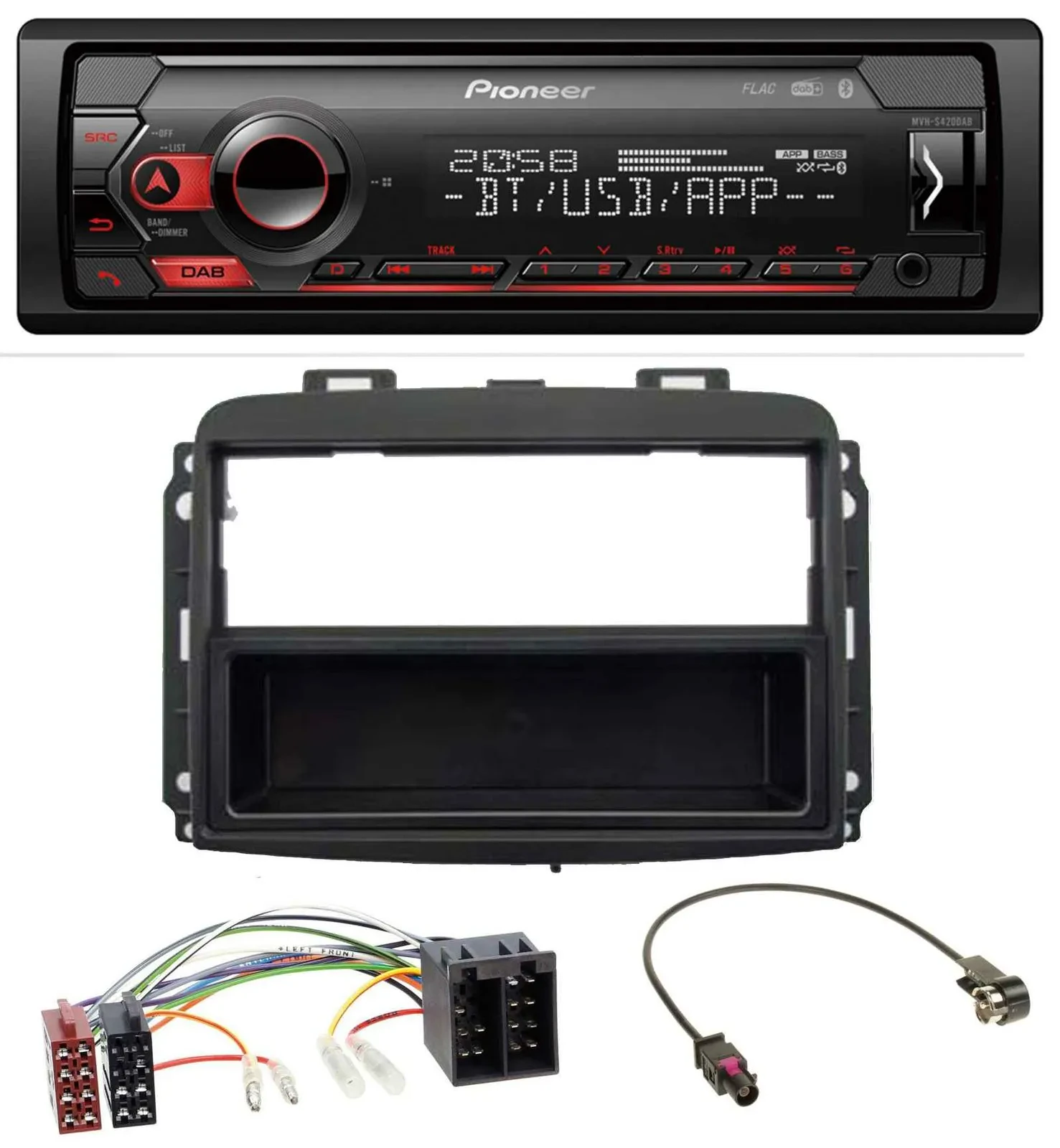 Pioneer MP3 USB DAB Bluetooth Autoradio für Fiat 500L (mit ISO, ab 2012)