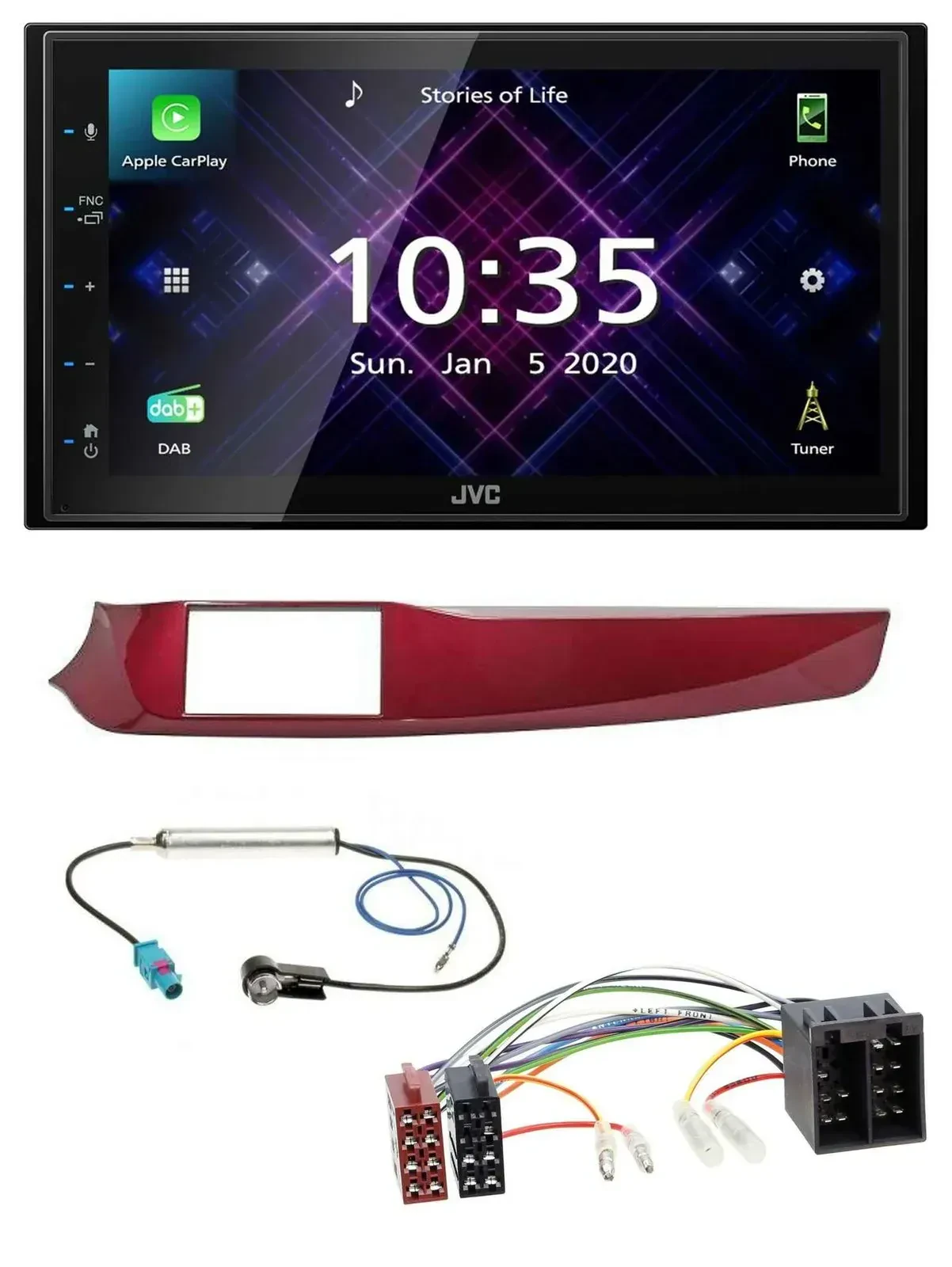 Автомагнитола JVC 2-DIN, DAB, MP3, Bluetooth, USB для Alfa Romeo Giulietta (2010–2013), красный глянец